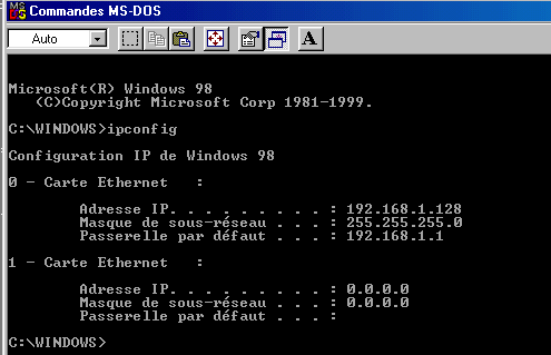Commande DOS ipconfig